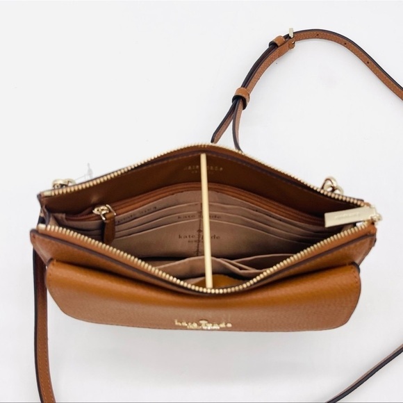 Kate Spade Leila Pebbled Leather Small Flap Crossbody Bag Brown/Gold (NWT) - Picture 7 of 9